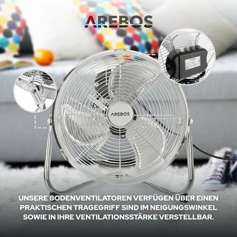 AREBOS Bodenventilator Windmaschine Lüfter 12 Zoll Ø 30 Hallenlüfter Luftkühler 5 AREBOS Bodenventilator Windmaschine Lüfter 12 Zoll Ø 30 Hallenlüfter Luftkühler – Bild 3