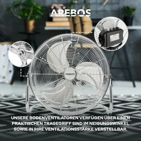 AREBOS Bodenventilator Windmaschine Luftkühler Lüfter 18 Zoll Ø 45 Hallenlüfter 5 AREBOS Bodenventilator Windmaschine Luftkühler Lüfter 18 Zoll Ø 45 Hallenlüfter – Bild 3