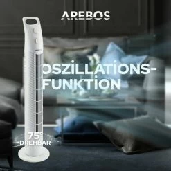 AREBOS Turmventilator 40 Watt Weiß (oszilierend, Drei Stufen, Timer) - Standventilator Säulenventilator Ventilator -Elektrischer Ventilator Verkäufe 12111425 4