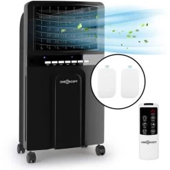 Oneconcept Baltic Black 3-in-1 Luftkühler Ventilator Luftbefeuchter 360 M³/h 65 Watt 6 Liter 3 Geschwindigkeiten Oszillation Fernbedienung Mobil