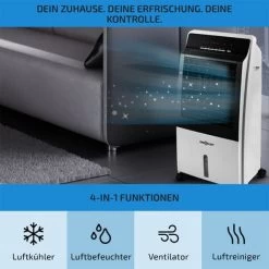 Oneconcept OneConcept Climatiseur Mobile 4 En 1, Climatiseur Portable, Humidificateur, Ventilateur, Ioniseur, Climatiseur Mobile Sans Évacuation, 2 Pack Glacons, Télécommande, 65W, Puissant Débit D'Ai -Elektrischer Ventilator Verkäufe 12690646 3