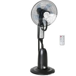 HOMCOM Standventilator Mit 2,8 Liter Wasserzerstäuber, Ventilator Mit Timer-Funktion Lüfter Mit 3 Modi Mit Nebelfunktion, Verstellbarer Neigungswinkel, Metall, Schwarz, 44,5cm X 44,5cm X 120cm