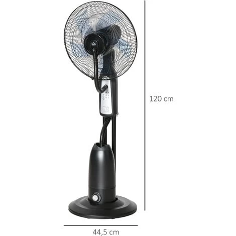 HOMCOM Standventilator Mit 2,8 Liter Wasserzerstäuber, Ventilator Mit Timer-Funktion Lüfter Mit 3 Modi Mit Nebelfunktion, Verstellbarer Neigungswinkel, Metall, Schwarz, 44,5cm X 44,5cm X 120cm 4 HOMCOM Standventilator Mit 2,8 Liter Wasserzerstäuber, Ventilator Mit Timer-Funktion Lüfter Mit 3 Modi Mit Nebelfunktion, Verstellbarer Neigungswinkel, Metall, Schwarz, 44,5cm X 44,5cm X 120cm – Bild 2