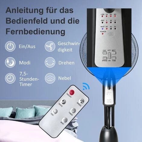 HOMCOM Standventilator Mit 2,8 Liter Wasserzerstäuber, Ventilator Mit Timer-Funktion Lüfter Mit 3 Modi Mit Nebelfunktion, Verstellbarer Neigungswinkel, Metall, Schwarz, 44,5cm X 44,5cm X 120cm 6 HOMCOM Standventilator Mit 2,8 Liter Wasserzerstäuber, Ventilator Mit Timer-Funktion Lüfter Mit 3 Modi Mit Nebelfunktion, Verstellbarer Neigungswinkel, Metall, Schwarz, 44,5cm X 44,5cm X 120cm – Bild 4