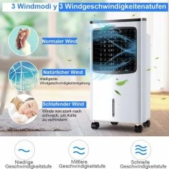 COSTWAY 3in1 Mobile Klimaanlage Luftkühler Ventilator Luftreiniger Luftbefeuchter Klimageraet 75W / 8L Tank / 7,5H Timer/Fernbedienung / 2 Kuehlakkus / 3 Stufen -Elektrischer Ventilator Verkäufe 19978435 3