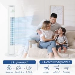 HOMCOM Turmventilator Mit Fernsteuerung 70° Oszillierender Standventilator 77cm Säulenventilator 45 W 3 Modi & 3 Geschwindigkeiten ABS-Kunststoff Weiß -Elektrischer Ventilator Verkäufe 28376534 5