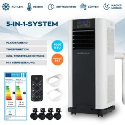 HOME DELUXE - Mobile Klimaanlage MOKLI XL - 9000 BTU/h (2.600 Watt) - Mobiles Klimagerät Mit 5in1 System: Kühlen, Heizen, Entfeuchten, Lüften, Schlafmodus - Inkl. Fensterabdichtung