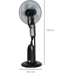 HOMCOM Standventilator Mit 2,8 Liter Wasserzerstäuber Ventilator Mit Nebelfunktion Lüfter Verstellbarer Neigungswinkel Metall Schwarz+Silber Höhe 120 Cm