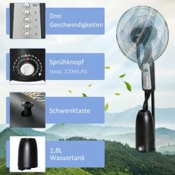 HOMCOM Standventilator Mit 2,8 Liter Wasserzerstäuber Ventilator Mit Nebelfunktion Lüfter Verstellbarer Neigungswinkel Metall Schwarz+Silber Höhe 120 Cm -Elektrischer Ventilator Verkäufe 28853149 5