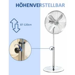 HOMCOM 120 Cm Standventilator, Ventilator, Höhenverstellbarer Lüfter, 3 Geschwindigkeitsstufen, Verstellbarer Neigungswinkel, Stahl, Silber -Elektrischer Ventilator Verkäufe 28953452 5