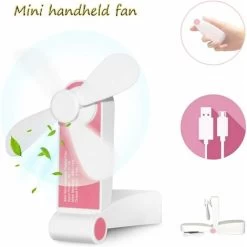 Mini Falttaschenventilator Tragbarer Handventilator USB-Akku Batteriebetriebene Kleine Reiseventilatoren Für Zuhause, Büro, Camping - Pink SOEKAVIA