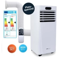 HOME DELUXE - Klimaanlage Mobil SET MOKLI XL DELUXE - 9000 BTU/h (2.600 Watt) - Mobiles Klimagerät Mit 5in1 System: Kühlen, Heizen, Entfeuchten, Lüften, Nachtmodus