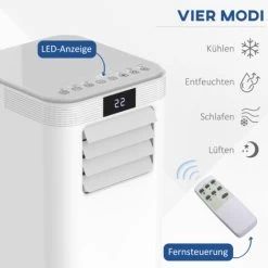 HOMCOM Mobile Klimaanlage 4-in-1 Klimagerät Mit Abluftschlauch 24h Timer Mit Fernbedienung Nutzungsraum13-18㎡ 900W ABS Weiß+Grau 38 X 35 X 70,5 Cm -Elektrischer Ventilator Verkäufe 39634027 4