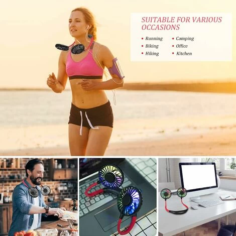 USB Mini Ventilator, Ventilator Hals Hängend Mini Ventilator Leise Tragbarer Ventilator Verstellbar Köpfe 3 Windgeschwindigkeiten Wiederaufladbarer USB Lüfter Für Outdoor Büros-Schwarz 6 USB Mini Ventilator, Ventilator Hals Hängend Mini Ventilator Leise Tragbarer Ventilator Verstellbar Köpfe 3 Windgeschwindigkeiten Wiederaufladbarer USB Lüfter Für Outdoor Büros-Schwarz – Bild 4