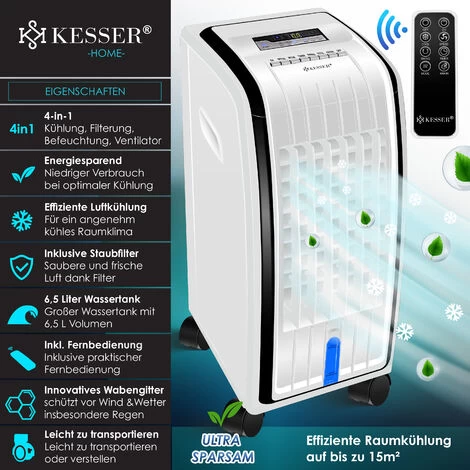 KESSER® 4in1 Mobile Klimaanlage Fernbedienung Klimagerät Ventilator Klimaanlage 7 L Tank Timer 3 Stufen Ionisator Luftbefeuchter Luftkühler , Weiß / Schwarz 4 KESSER® 4in1 Mobile Klimaanlage Fernbedienung Klimagerät Ventilator Klimaanlage 7 L Tank Timer 3 Stufen Ionisator Luftbefeuchter Luftkühler , Weiß / Schwarz – Bild 2