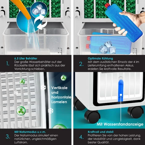 KESSER® 4in1 Mobile Klimaanlage Fernbedienung Klimagerät Ventilator Klimaanlage 7 L Tank Timer 3 Stufen Ionisator Luftbefeuchter Luftkühler , Weiß / Schwarz 7 KESSER® 4in1 Mobile Klimaanlage Fernbedienung Klimagerät Ventilator Klimaanlage 7 L Tank Timer 3 Stufen Ionisator Luftbefeuchter Luftkühler , Weiß / Schwarz – Bild 5