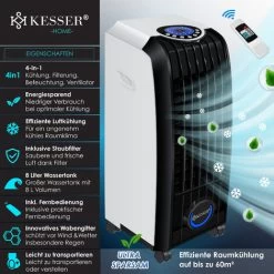 KESSER® 4in1 Mobile Klimaanlage Fernbedienung Klimagerät Ventilator 8 L Tank Timer 3 Stufen Ionisator Luftbefeuchter Luftkühler , Weiß / Schwarz -Elektrischer Ventilator Verkäufe 49515853 3