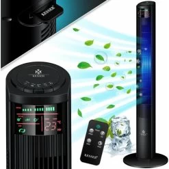 KESSER® Turmventilator Mit Fernbedienung 120 Cm Oszilation 55W LED-Display Ventilator Mit 3 Geschwindigkeitsstufen + Timer Bis 12 Stunden + 3 Betriebsmodi + 90° Oszillierend Towerventilator, Schw