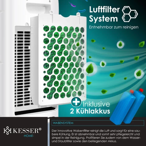 KESSER® 4in1 Mobile Klimaanlage Fernbedienung Klimagerät Ventilator Klimaanlage 7 L Tank Timer 3 Stufen Ionisator Luftbefeuchter Luftkühler , Schwarz / Weiß 6 KESSER® 4in1 Mobile Klimaanlage Fernbedienung Klimagerät Ventilator Klimaanlage 7 L Tank Timer 3 Stufen Ionisator Luftbefeuchter Luftkühler , Schwarz / Weiß – Bild 4