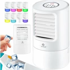 KESSER® 4in1 Mobile Klimaanlage Mini Klimagerät Mit 7 Farben LED Farben Ventilator Wassertank Timer 3 Stufen Ionisator Luftbefeuchter Luftkühler Klein Tragbare , Weiß