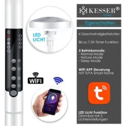KESSER® 4in1 Standventilator Tischventilator Mit App Wifi , Fernbedienung Mit LED-Licht Tischlampe Stehlampe Leselampe Timer Leise Oszillation 120 Grad Ventilator 4 Geschwindigkeiten, Weiß -Elektrischer Ventilator Verkäufe 49516111 3