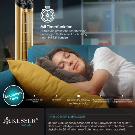 KESSER Turmventilator FERNBEDIENUNG Ventilator LED Display Standventilator Klimaanlage, Schwarz / Gold 6 KESSER Turmventilator FERNBEDIENUNG Ventilator LED Display Standventilator Klimaanlage, Schwarz / Gold – Bild 4