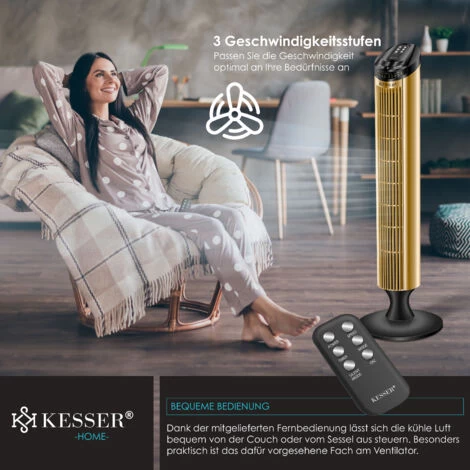 KESSER Turmventilator FERNBEDIENUNG Ventilator LED Display Standventilator Klimaanlage, Schwarz / Gold 7 KESSER Turmventilator FERNBEDIENUNG Ventilator LED Display Standventilator Klimaanlage, Schwarz / Gold – Bild 5