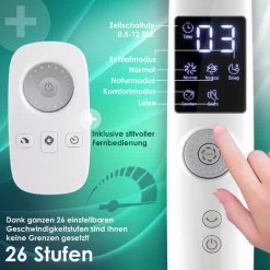 KESSER® - Standventilator Mit Fernbedienung Und Display Led - Timer , 12 Geschwindigkeiten - Leise Oszillation 80 Grad - Ventilator Höhenverstellbarer 120 - 135 Cm - Kopf 35 Grad Neigbar, Weiß -Elektrischer Ventilator Verkäufe 49516243 3