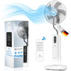 KESSER® Stand-Ventilator Frosty Mit Wasser Ultraschall-Sprühnebel Wasserkühlung , Inkl. Fernbedienung Timer-Funktion , Luftbefeuchter Leise , Nebelfunktion , Raumbefeuchter , Standventilator, Weiß