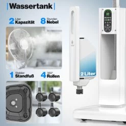 KESSER® Stand-Ventilator Frosty Mit Wasser Ultraschall-Sprühnebel Wasserkühlung , Inkl. Fernbedienung Timer-Funktion , Luftbefeuchter Leise , Nebelfunktion , Raumbefeuchter , Standventilator, Weiß -Elektrischer Ventilator Verkäufe 49516380 5