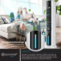 KESSER® 4in1 Mobile Klimaanlage Tower Klimagerät Ventilator/Luftkühler/Luftbefeuchter/Ionisator, Mit Fernbedienung , Timer , Wassertank, 60W, Klima , 2 Kühlakkus Turmventilator, Weiß / Schwarz -Elektrischer Ventilator Verkäufe 49516399 4