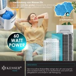 KESSER® 4in1 Mobile Klimaanlage Tower Klimagerät Ventilator/Luftkühler/Luftbefeuchter/Ionisator, Mit Fernbedienung , Timer , Wassertank, 60W, Klima , 2 Kühlakkus Turmventilator, Weiß / Schwarz -Elektrischer Ventilator Verkäufe 49516399 5