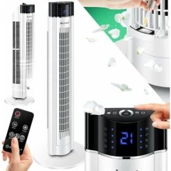 KESSER® Turmventilator Mit Fernbedienung 3 Stufen 3 Modi 107cm 60 Watt 7,5 Timer LED-Leuchten Tower-Ventilator Standventilator Säulenventilator Luftkühler 90° Oszillierend, Weiß
