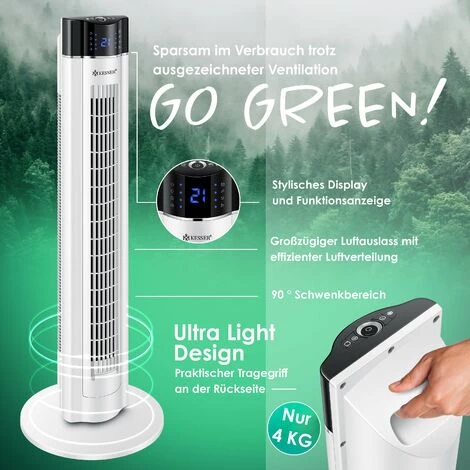 KESSER® Turmventilator Mit Fernbedienung 3 Stufen 3 Modi 107cm 60 Watt 7,5 Timer LED-Leuchten Tower-Ventilator Standventilator Säulenventilator Luftkühler 90° Oszillierend, Weiß 4 KESSER® Turmventilator Mit Fernbedienung 3 Stufen 3 Modi 107cm 60 Watt 7,5 Timer LED-Leuchten Tower-Ventilator Standventilator Säulenventilator Luftkühler 90° Oszillierend, Weiß – Bild 2