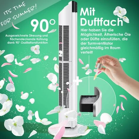 KESSER® Turmventilator Mit Fernbedienung 3 Stufen 3 Modi 107cm 60 Watt 7,5 Timer LED-Leuchten Tower-Ventilator Standventilator Säulenventilator Luftkühler 90° Oszillierend, Weiß 6 KESSER® Turmventilator Mit Fernbedienung 3 Stufen 3 Modi 107cm 60 Watt 7,5 Timer LED-Leuchten Tower-Ventilator Standventilator Säulenventilator Luftkühler 90° Oszillierend, Weiß – Bild 4