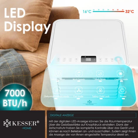 KESSER® - Klimaanlage Mobiles Klimagerät 4in1 Kühlen, Luftentfeuchter, Lüften, Ventilator - 7000 BTU/h (2.000 Watt) 2,3KW - Mobil Klima Mit Montagematerial, Fernbedienung Und Timer, Nachtmodus, Weiß, 7000BTU 6 KESSER® - Klimaanlage Mobiles Klimagerät 4in1 Kühlen, Luftentfeuchter, Lüften, Ventilator - 7000 BTU/h (2.000 Watt) 2,3KW - Mobil Klima Mit Montagematerial, Fernbedienung Und Timer, Nachtmodus, Weiß, 7000BTU – Bild 4