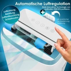 KESSER® Klimaanlage Mobil Klimagerät 4in1 Kühlen, Luftentfeuchter, Lüften, Ventilator - 9000 BTU/h (2.600 Watt) 2,7KW - Klima , Fernbedienung Und Timer, Nachtmodul, Weiß -Elektrischer Ventilator Verkäufe 49516927 3