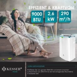 KESSER® Klimaanlage Mobil Klimagerät 4in1 Kühlen, Luftentfeuchter, Lüften, Ventilator - 9000 BTU/h (2.600 Watt) 2,7KW - Klima , Fernbedienung Und Timer, Nachtmodul, Weiß -Elektrischer Ventilator Verkäufe 49516927 5
