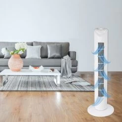 Turmventilator Mit Oszilation ( Weiß ) Extra Leise - Standventilator 45W - Tower Fan 82 Cm - Towerventilator Mit 3 Geschwindigkeits Stufen