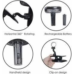 Neuer USB-Lüfter, Abnehmbarer Tragbarer Clip-Lüfter Für Tisch, Schreibtisch, Studentenbett, Kinderwagen, Camping, Reisen (Akku Inklusive) - Schwarz -Elektrischer Ventilator Verkäufe 52037297 4