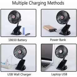 Neuer USB-Lüfter, Abnehmbarer Tragbarer Clip-Lüfter Für Tisch, Schreibtisch, Studentenbett, Kinderwagen, Camping, Reisen (Akku Inklusive) - Schwarz -Elektrischer Ventilator Verkäufe 52037297 5