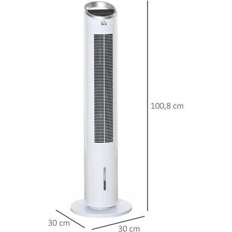 HOMCOM Turmventilator Mit Wasserkühlung Und Fernbedienung 60W 20㎡ 30 cm X 30 cm X 100,8 cm 3 Modi Weiß 4 HOMCOM Turmventilator Mit Wasserkühlung Und Fernbedienung 60W 20㎡ 30 cm X 30 cm X 100,8 cm 3 Modi Weiß – Bild 2