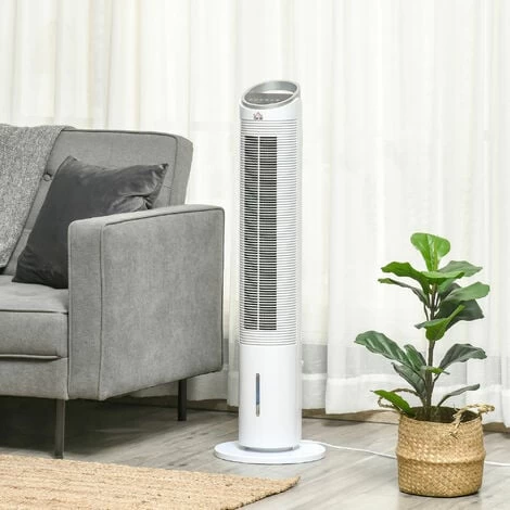 HOMCOM Turmventilator Mit Wasserkühlung Und Fernbedienung 60W 20㎡ 30 cm X 30 cm X 100,8 cm 3 Modi Weiß 5 HOMCOM Turmventilator Mit Wasserkühlung Und Fernbedienung 60W 20㎡ 30 cm X 30 cm X 100,8 cm 3 Modi Weiß – Bild 3