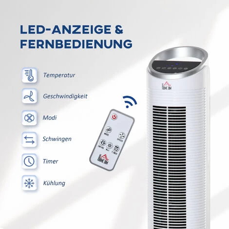 HOMCOM Turmventilator Mit Wasserkühlung Und Fernbedienung 60W 20㎡ 30 cm X 30 cm X 100,8 cm 3 Modi Weiß 6 HOMCOM Turmventilator Mit Wasserkühlung Und Fernbedienung 60W 20㎡ 30 cm X 30 cm X 100,8 cm 3 Modi Weiß – Bild 4