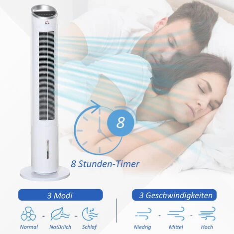 HOMCOM Turmventilator Mit Wasserkühlung Und Fernbedienung 60W 20㎡ 30 cm X 30 cm X 100,8 cm 3 Modi Weiß 7 HOMCOM Turmventilator Mit Wasserkühlung Und Fernbedienung 60W 20㎡ 30 cm X 30 cm X 100,8 cm 3 Modi Weiß – Bild 5