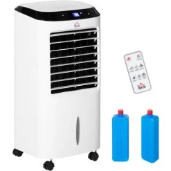HOMCOM Mobile Klimaanlage Mit Luftbefeuchtung Wasserkühlung Klimagerät Luftkühler 8h Timer Fernbedienung Nutzungsraum 20㎡ 600W ABS Weiß+Schwarz 38,2 X 31,6 X 76 Cm