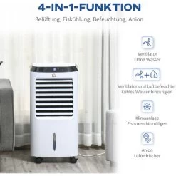 HOMCOM Mobile Klimaanlage Mit Luftbefeuchtung Wasserkühlung Klimagerät Luftkühler 8h Timer Fernbedienung Nutzungsraum 20㎡ 600W ABS Weiß+Schwarz 38,2 X 31,6 X 76 Cm -Elektrischer Ventilator Verkäufe 53831351 4