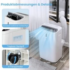 COSTWAY 5in1 Mobile Klimaanlage Leise, 12000BTU, Klimagerät Mit Abluftschlauch Entfeuchter, Heizkoerper Tragbar56db16℃-32℃ Fernbedienung, App [Energieklasse A] -Elektrischer Ventilator Verkäufe 54431563 5