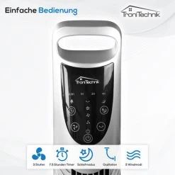 TroniTechnik® TUV02 Turmventilator Standventilator Mit Fernbedienung, Mobiler Lüfter, Standventilator Mit Oszilation, 3 Geschwindigkeiten, 3 Lüftungs-Modi, Timer 7.5 Stunden, 95 Cm Silber Sehr Leise -Elektrischer Ventilator Verkäufe 56250675 3