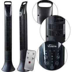 TroniTechnik® TUV03 Turmventilator Standventilator Mit Fernbedienung, Mobiler Lüfter, Standventilator Mit Oszilation, 3 Geschwindigkeiten, 3 Lüftungs-Modi, Timer 7.5 Stunden, 95 Cm Schwarz Sehr Leise